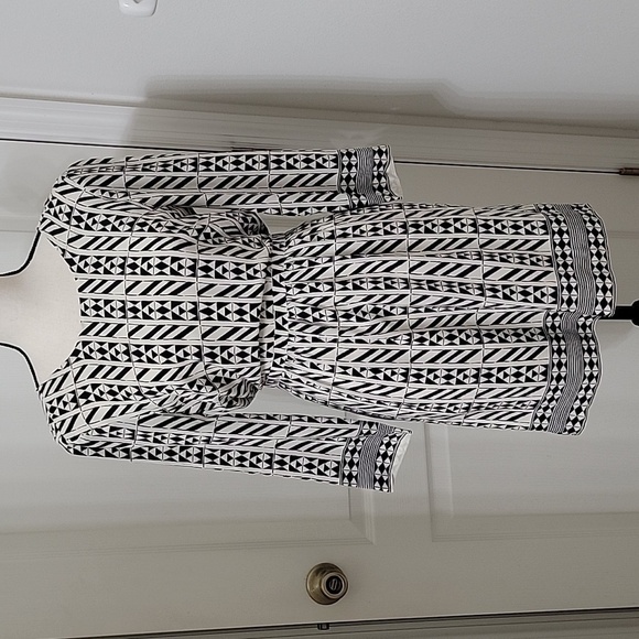 Madewell Size 0 Black and Ivory 100% Silk Geometric Pattern Dress Exc. Used Cond - Picture 1 of 14